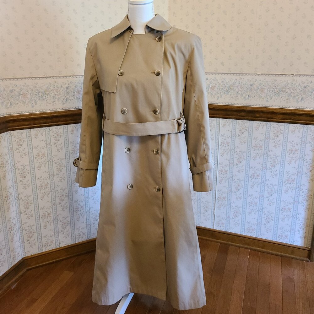LONDON FOG VINTAGE WOMEN DOUBLE BREASTED BEIGE TRENCH COAT-CLASSIC BELTED STYLE - Picture 1 of 12